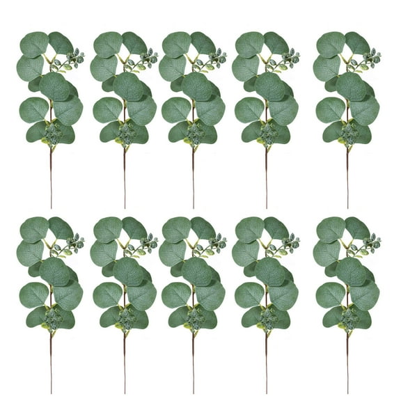 10Pcs Artificial Seeded Eucalyptus Leaves Stems Bulk Artificial Silver Dollar Eucalyptus Leaves Plant in Green 13" - 15" Tall Artificial Greenery Holiday Greens Wedding Greenery
