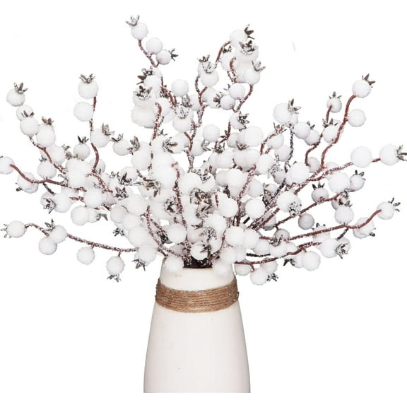 10Pcs Artificial Snowy Red Berry Picks Stems Christmas Frosted Holly Berry Branches, Xmas Winter Twig Spray Holiday Arrangements Table Centerpieces DIY Crafts