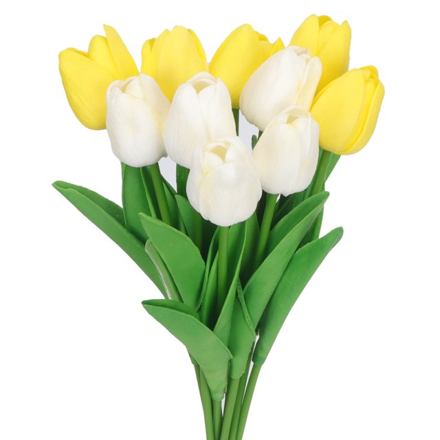 10Pcs Artificial White Tulips Flowers Fake Tulips Real Touch Flowers for Spring Decoration Faux