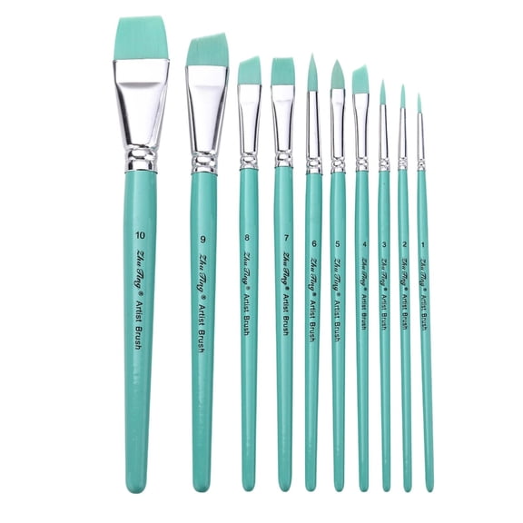 10Pcs Artist Paint Brush Watercolor Paint Brush for Oil Acrylics Watercolor Gouache Painting Nylon Bristle Paint Brush