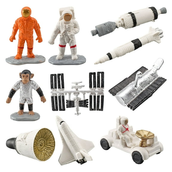 10Pcs Astronaut Figurines Cake Topper, Outer Space Cake Decoration, Spaceman Model Educational, Space Model Ornaments, Space Capsule and Telescope Toys, Xmas Birthday Gift for Kids Boys Girls 3 Ages+