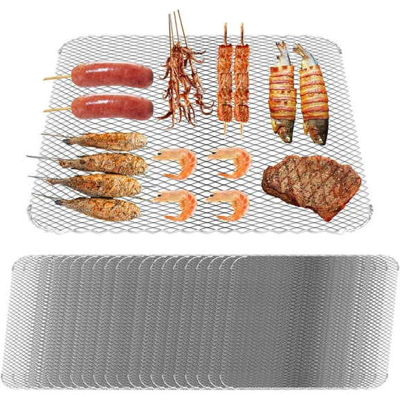 BESTOYARD 10Pcs Aluminum Bbq Grill Pads Non Stick Mesh Mats for Outdoor and Indoor Barbecue Cooking