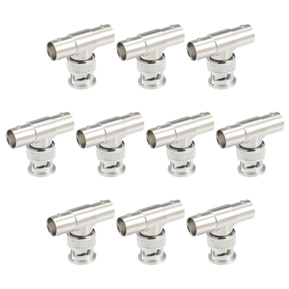 10Pcs BNC 1 Male to 2 Female 3 Way T Shape Adapter Connector Splitter