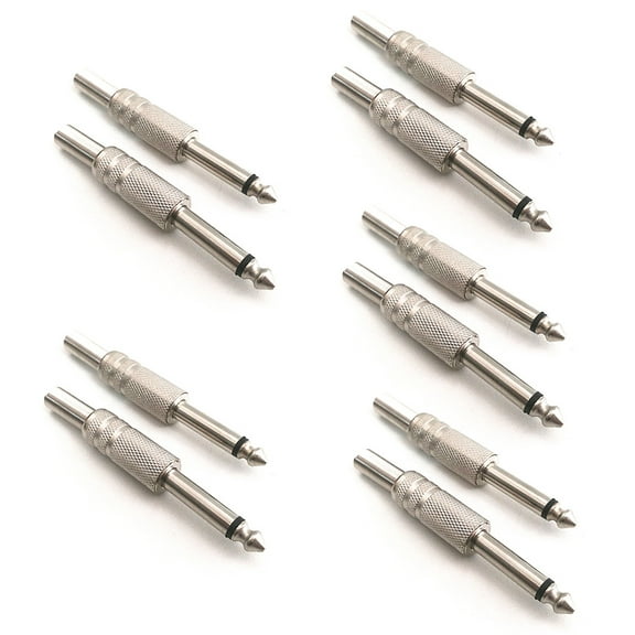 10Pcs/Bag 1/4" Mono o Jack Silver Metal 6.35mm Male Monaural o Cable Connectors Plugs