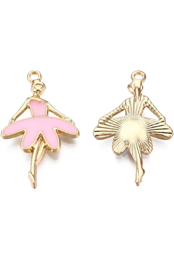 10Pcs Ballet Dancer Charms Jewelry Findings Pendant Ornament for Women Festival Gifts Jewelry DIY Bracelet Craft Making Pearl Pink 30.5x18x2.5mm Hole: 1.8mm Alloy+Enamel