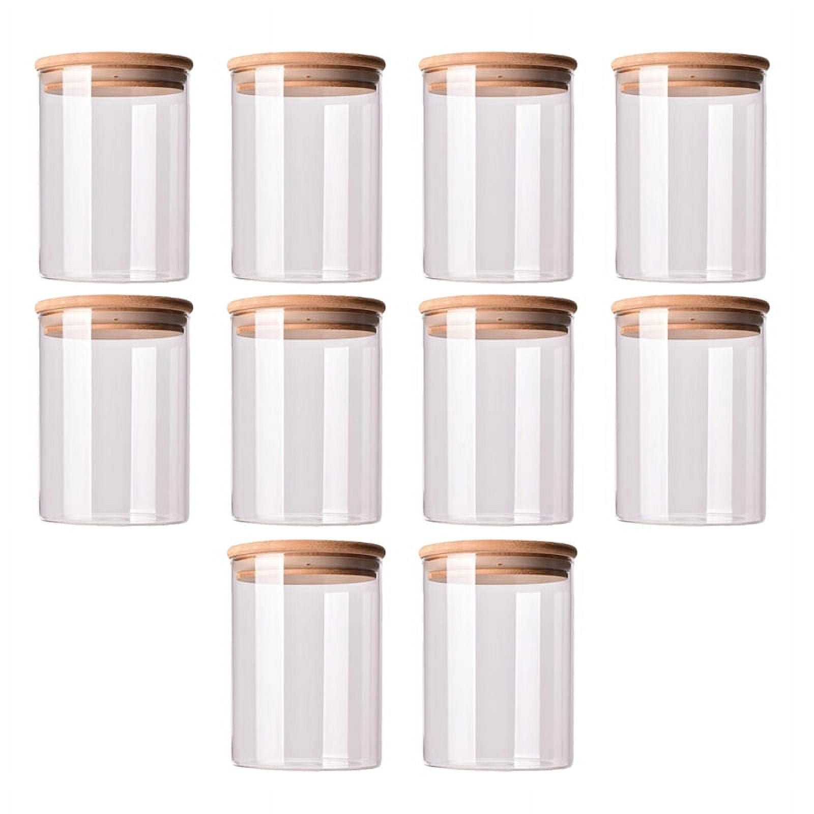 10Pcs Bamboo Wood Lid Glass Jar Airtight Canister Kitchen Storage Bottles Jars Food Container Tea Coffee B