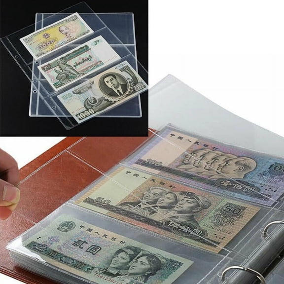 10Pcs Banknotes Album Page Paper Currency Collection Binder Sleeves