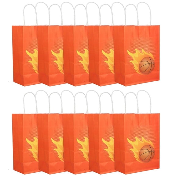 10Pcs Basketball Party Bags with Handle Party Sweet Bags Coloured Candy Pouches for Sports Themed Birthday Party Supplies