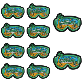 10Pcs  Beach Paradise Goggle View Palm Tree Ocean Wave Summer Vacation Embroidered Patch with hook and loop backing, Surf Travel Outdoor Applique Badge for  Vests,Jackets, Backpacks,and Clothing