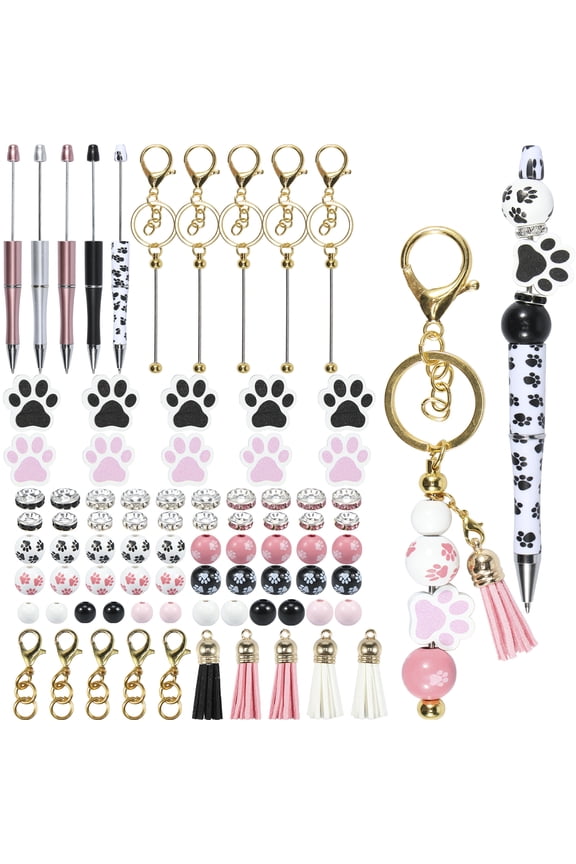 10Pcs Beadable Pens and Beadable Keychain Bars Set with Tassels Lobster Clasps DIY Beaded Pens Making Kit Assorted Beadable Keychain Pendant for Women Student Office Craft Gifts