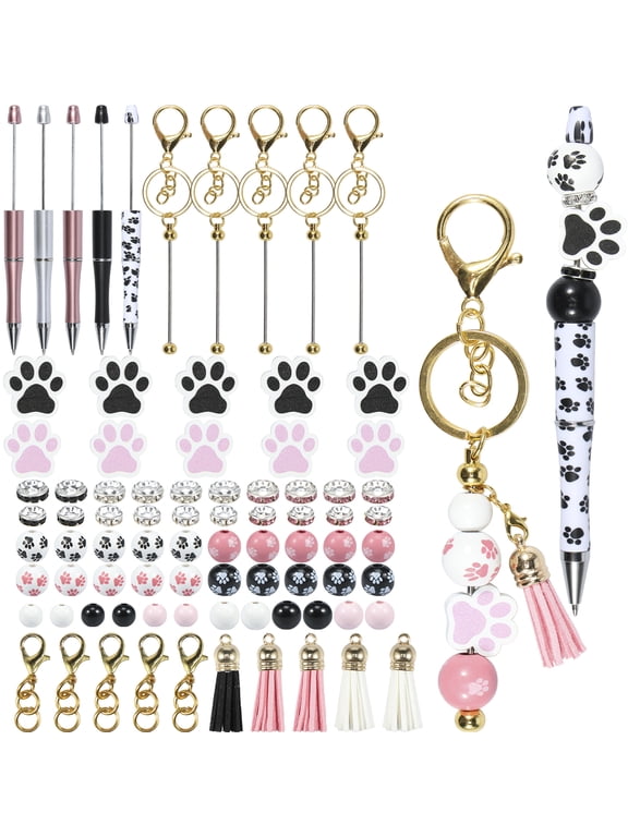 10Pcs Beadable Pens and Beadable Keychain Bars Set with Tassels Lobster Clasps DIY Beaded Pens Making Kit Assorted Beadable Keychain Pendant for Women Student Office Craft Gifts