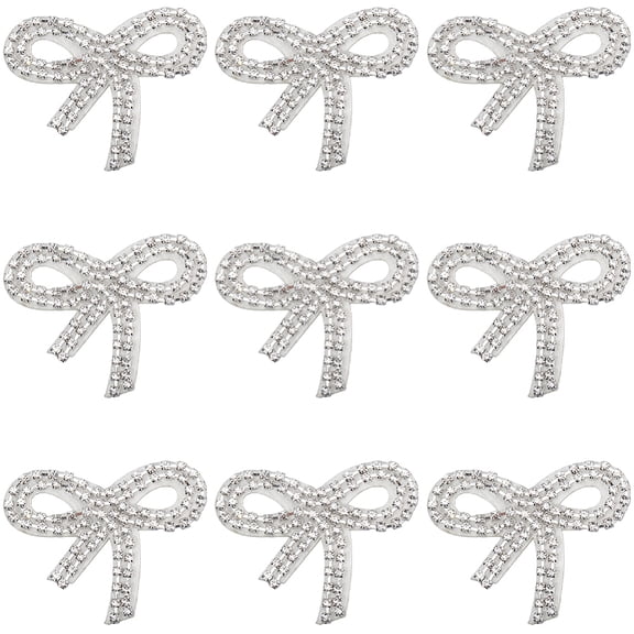 10Pcs Beaded Patches Rhinestone Embroidered Patch Glitter White Bowknot Sew on Repair Badge Appliques Bulk DIY