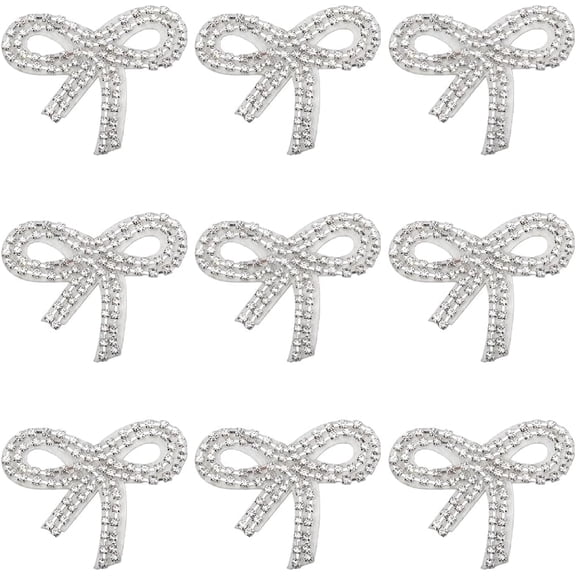 10Pcs Beaded Patches Rhinestone Embroidered Patch Glitter White Bowknot Sew on Repair Badge Appliques Bulk