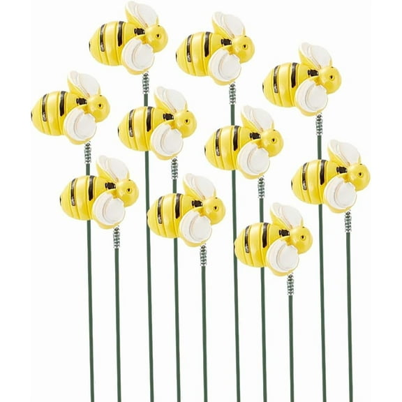 10Pcs Bee Garden Stakes Decorative Yard Stake Ornaments Spring Summer Resin Yellow Bees Insect Animal Art Garden Front Yard Ornament for Garden Outdoor Plant Pot Lawn Pathway Decorations