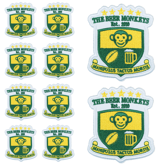10Pcs The Beer Monkeys Est.2010 Rugby Beer Mug Embroidered Patch with Hook and Loop Backing, Sports Club Applique Badge for Vests, Jackets, Backpacks, and Clothing