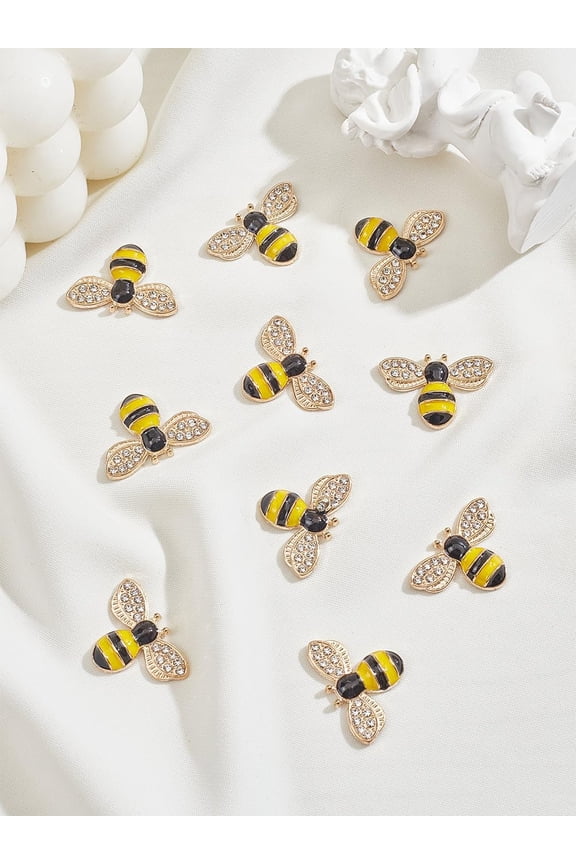 10Pcs Bees Alloy Enamel Charms Golden Dangle Charms Bees Pendants Decoration Yellow Enamel Pendants