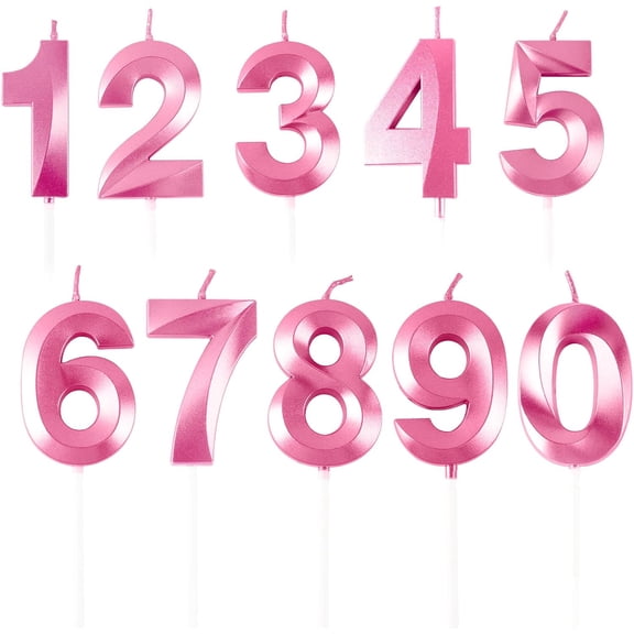 10Pcs Birthday Candles for Cake - Number Birthday Candles 0-9 Cake Topper Decoration for Birthday Wedding Party Birthday Decorations Wedding Anniversary(Pink)