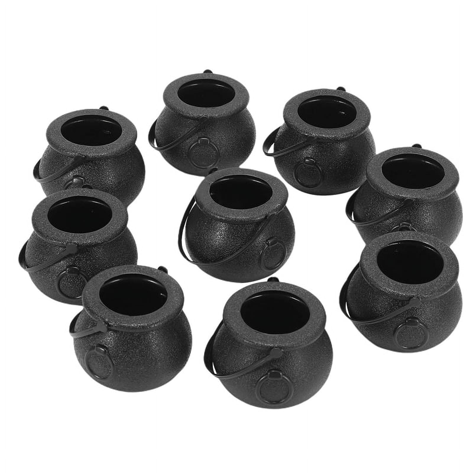 10Pcs Black Cauldron Candy Holder Pot with Handle Halloween Candy Bucket Kettle Mini Black Witch