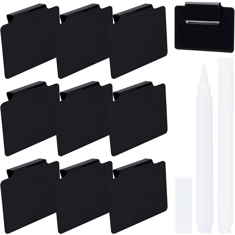 10Pcs Black Clip Label Holder with White Chalk Marker Acrylic Kitchen Black  Clip Label Holders Removable Bin Clips Chalkboard Labels for Organization  and Storage Baskets Labels Price Tag 