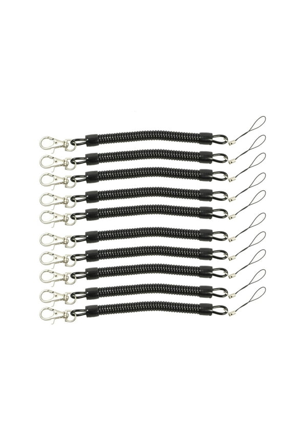 10Pcs Black Coil Springs Keychain Cellphone Snap Hook Holder Retractable Coil Cord Key Chain Holder with Lobster Clasp