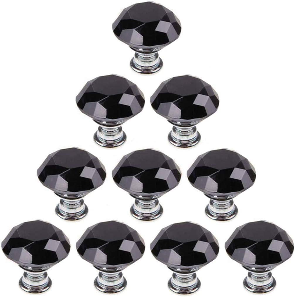 10Pcs Black Crystal Knobs 30mm Glass Door Knobs Cupboard Handle Drawer Pull