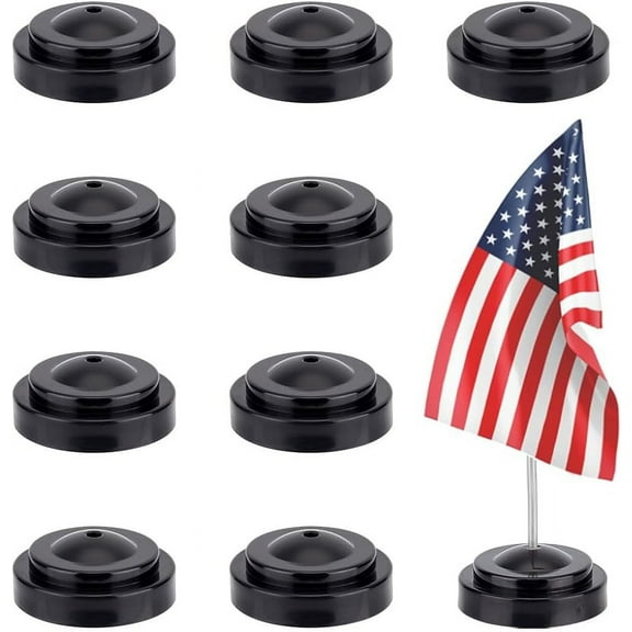 10Pcs Black Desk Flag Holders 5.2mm Hole Miniature Flag Stands 2.5x0.9 Inch Hallow Small Desk Flag Stand Base Flag Round Base for Holding Office Garden Table Stick Flags Pole Black