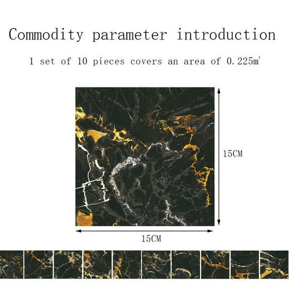 10Pcs Black Gold Marble Brick Bath Kitchen Wall Stair Tile Sticker Home