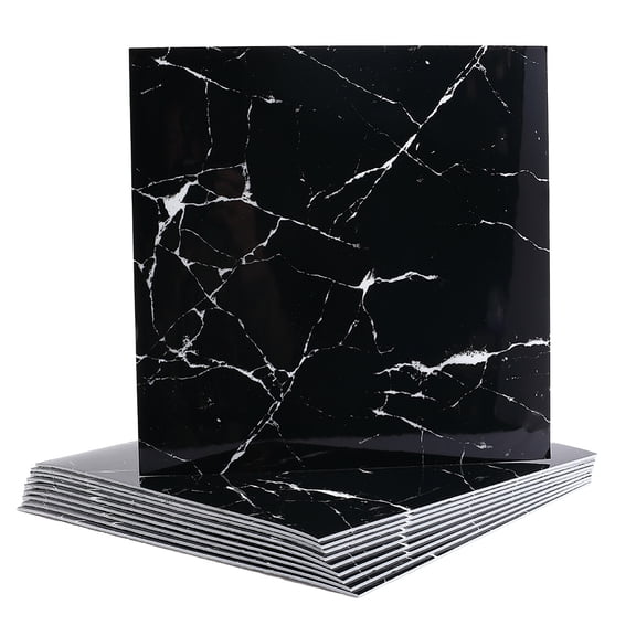 10Pcs Black Marble Peel and Stick Tile Backsplash Waterproof PVC Self Adhesive Wall Panels Square 11.8"x11.8" Washroom Shower Tiles