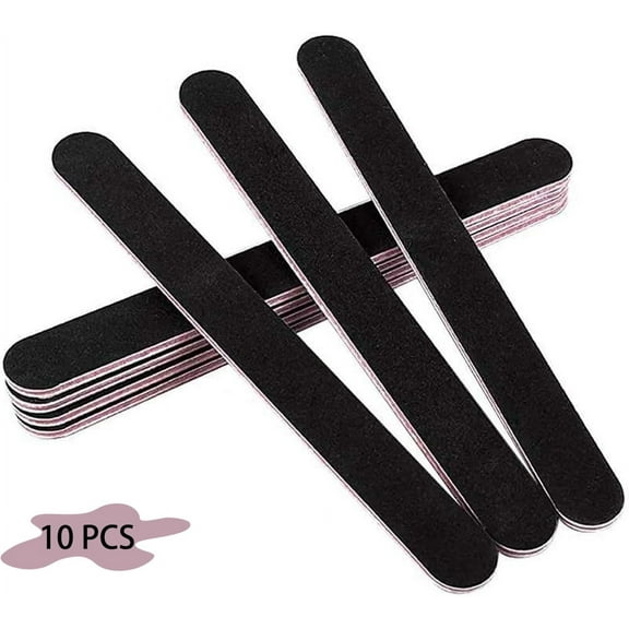 10Pcs Black Nail File Set, Nail Files & Buffers, Double Sided Emery Board - Nail Buffering Files for Home and Salon Use, Acrylic/Natural Fingernail