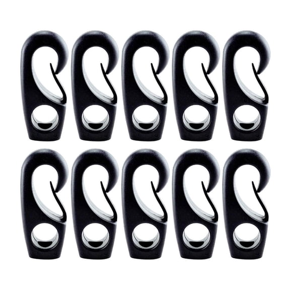 10Pcs Black Plastic Bungee Hook Replacement Boats Shock Cord Hook Cord Tightener Hook Boats Canoes Kayak Accessories