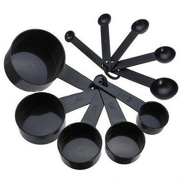 10Pcs Black Plastic Measuring Spoons and Cups Set,Baking and Kitchen Tools for Accurate Measurements in Coffee,Cooking,and Baking,Includes 5 Measuring Cups and 5 Measuring Spoons Black