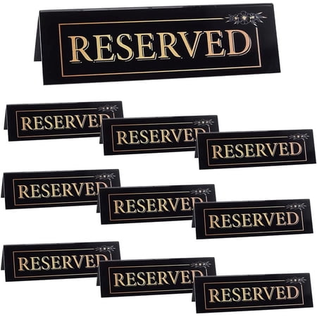 10Pcs Black Reserved Table Sign 5.9x1.6 Inch Acrylic Reserved Tent Signs Waterproof Double-Sided Guest Reservation Table Sign Reserved Seat Signs