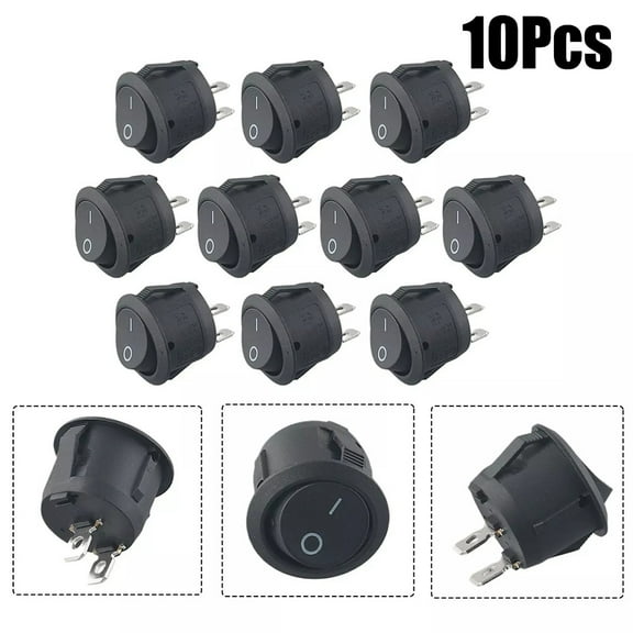 10Pcs Black Round Rocker Switches 6A 250V Ac Spst For Diy Electrical Work