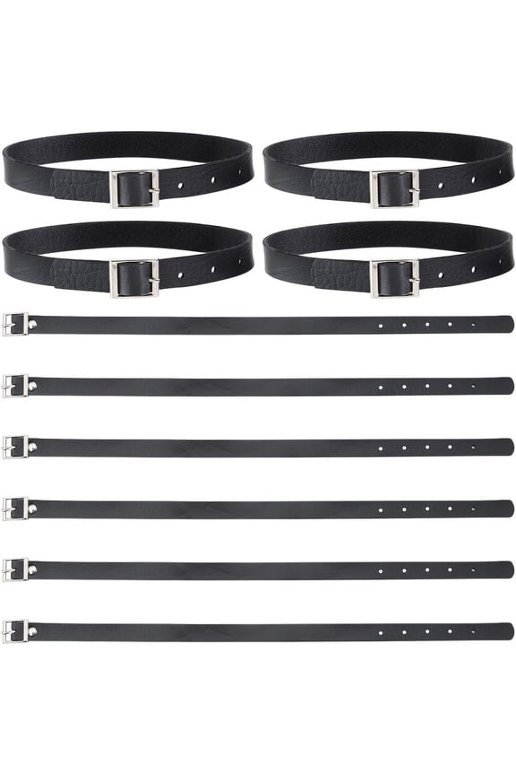 10Pcs Black Traditional Kilt Extender Straps Necklaces 17x0.8 Inch Scottish Stirrup PU Leather Cuff Armbands Non Slip Sleeve Holders Belt Leather Luggage Tag Straps for Kilts Coat