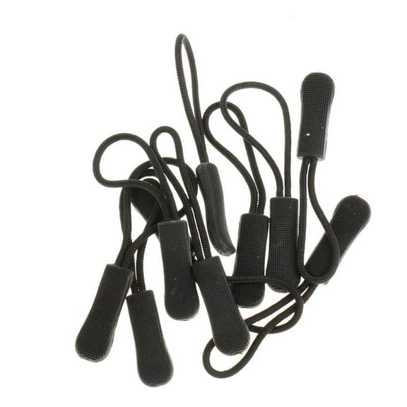 10Pcs Black Zipper Pullers Cord Rope Ends Lock Zip Sliders for Clothing Bag