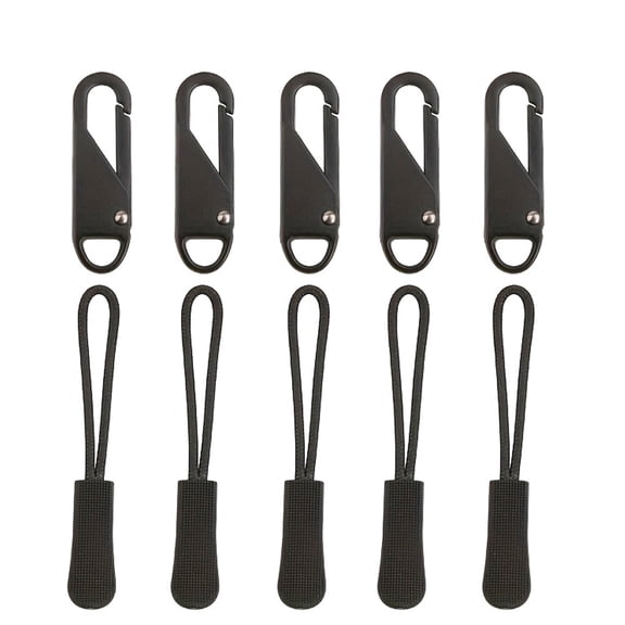 10Pcs Black Zipper Pulls with Extension Chains - Durable & Removable for Luggage, Clothing, Jackets, Backpacks, Boots, Wallets, Handbags & Coat Pockets - Perfect for DIY Crafts & Repairs