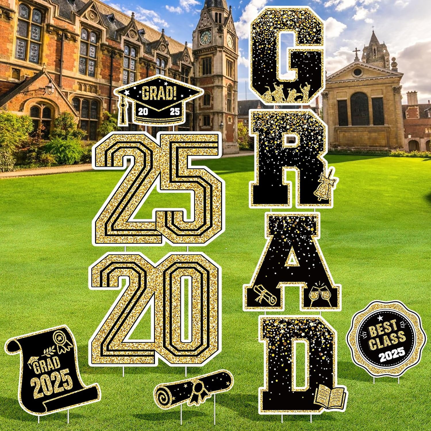 10Pcs Black and Gold Graduation Decorations 2025 Yard Signs,Class of ...