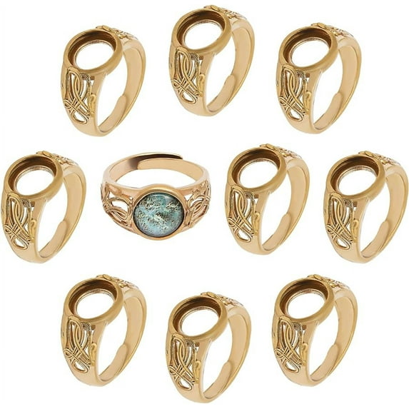 10Pcs Blank Rings Adjustable Brass Finger Rings Flat Round Ring Pad Ring Trays Jewelry Findings for DIY Rings