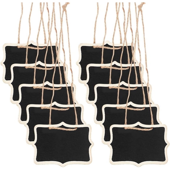 10Pcs Blank Wooden Mini Chalkboard Signs Hanging Chalkboard Labels with Hemp Rope Black 25cm Wood: 60x80x2mm