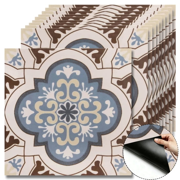 10Pcs Bohemian Floral Peel and Stick Floor Tiles, 12x12 Covers 10 Sq. Ft. SelfAdhesive DIY Vinyl Flooring, Removable and Waterproof Tile Sticker for Bathroom, Kitchen, Staircase, Rental