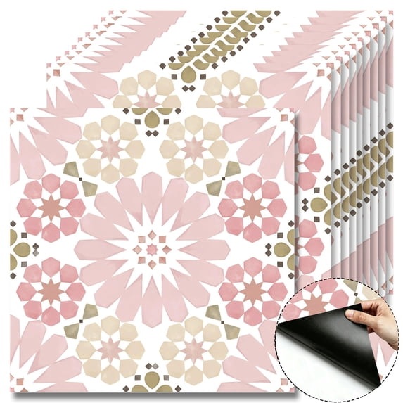 10Pcs Bohemian Floral Peel and Stick Floor Tiles, 12x12 Covers 10 Sq. Ft. SelfAdhesive DIY Vinyl Flooring, Removable Waterproof Tile Sticker for Bathroom, Kitchen, Living Room, Bedroom