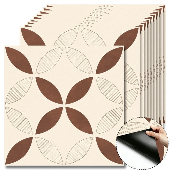 10Pcs Boho Geometric Peel and Stick Floor Tiles, 12x12 Inch Covers 10 Sq. Ft. Self-Adhesive DIY Vinyl Flooring, Removable Waterproof Peel and Stick Tiles for Bathroom, Kitchen, Bedroom, Wall & Home