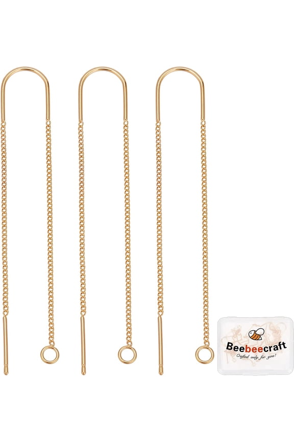 10Pcs/Box 18K Gold Plated Ear Threads 103mm Long String Earring Threader Pull Through Threaded Long Chain Drop Tassel with Loop Real 18K Gold Plated