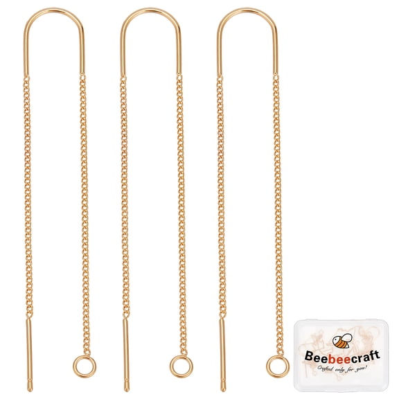 10Pcs/Box 18K Gold Plated Ear Threads 103mm Long String Earring Threader Pull Through Threaded Long Chain Drop Tassel with Loop