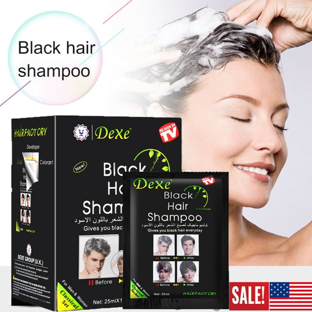 10Pcs/Box Dexe Instant 5Min Black Hair Dye Shampoo White Black