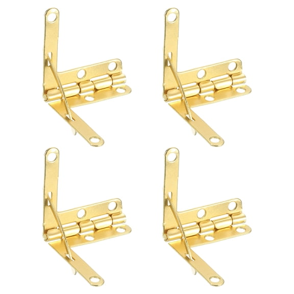 10Pcs Box Quadrant Hinge, 30x32mm Box Hinge Cases with Side Rail Retaining Arm 90 Degree Folding Support Hinges for Jewelry Wine Wooden Box, Imitation Gold