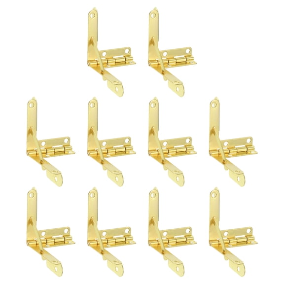 10Pcs Box Quadrant Hinge, 31x36mm Box Hinge Cases with Side Rail Retaining Arm 90 Degree Folding Support Hinges for Jewelry Wine Wooden Box, Imitation Gold