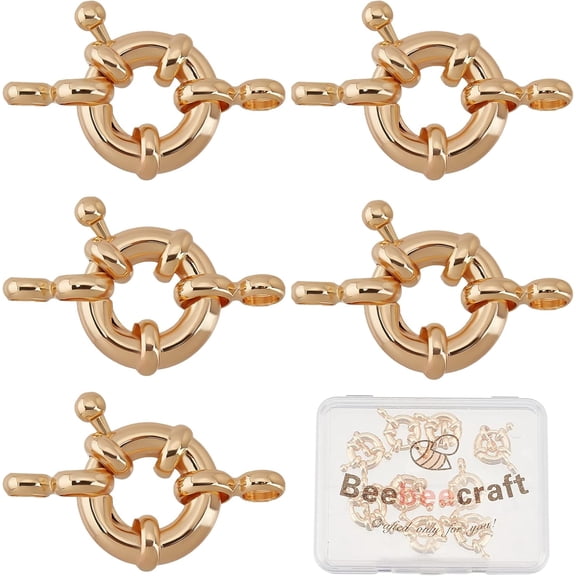 10Pcs/Box Spring Ring Clasps 18K Gold Plated Round Spring Ring Clasp with 2 Holes for DIY Jewelry Making diy making