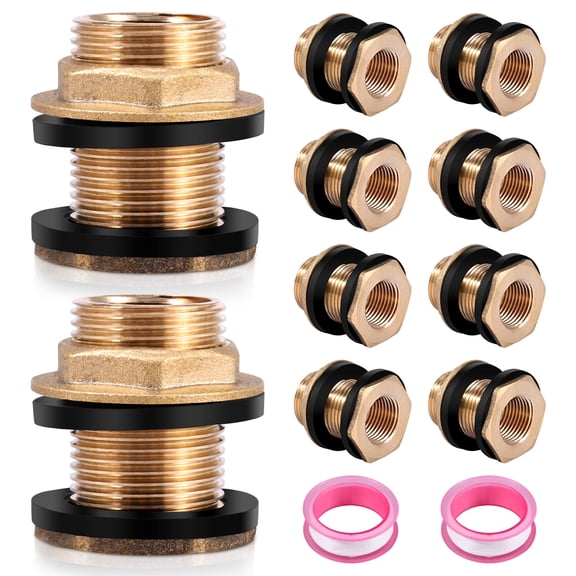 10Pcs Brass Bulkhead Fitting 1/2 Inch Female 3/4 inch Male Easy Install Water Tank Connector Fitting for Rain Barrel