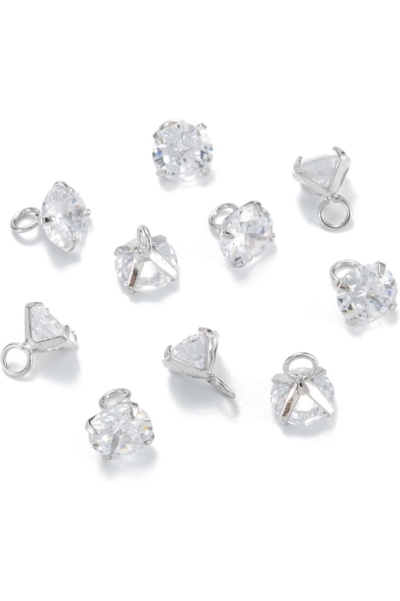 10Pcs Brass Clear Cubic Zirconia Charms Long-Lasting Plated Diamond Platinum